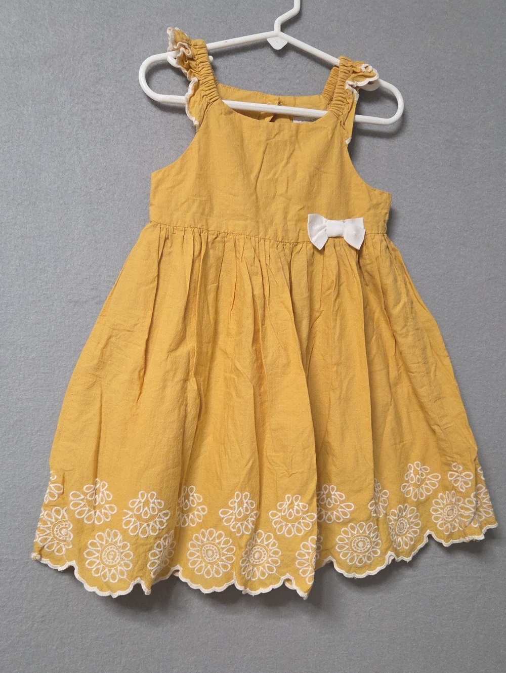 Tahari Mustard Yellow Embroidered Sundress with White Bow